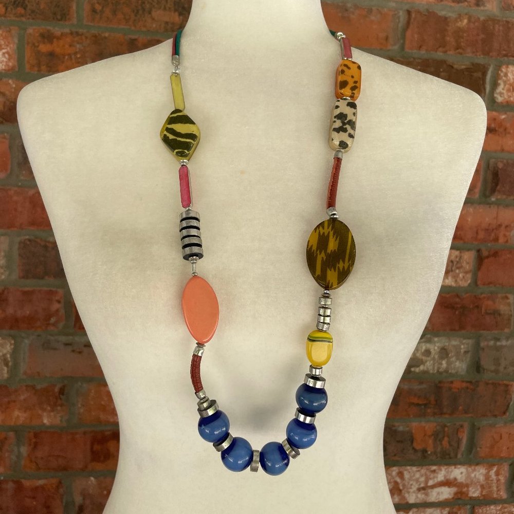vintage 80s multicolor long statement necklace